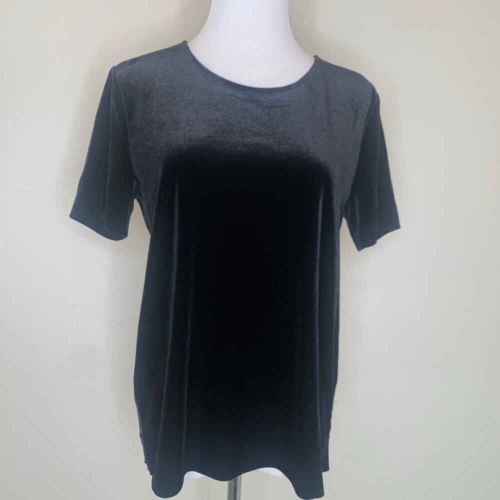 Ann Taylor Black Velvet and Satin Short Sleeve Blouse Sz Small